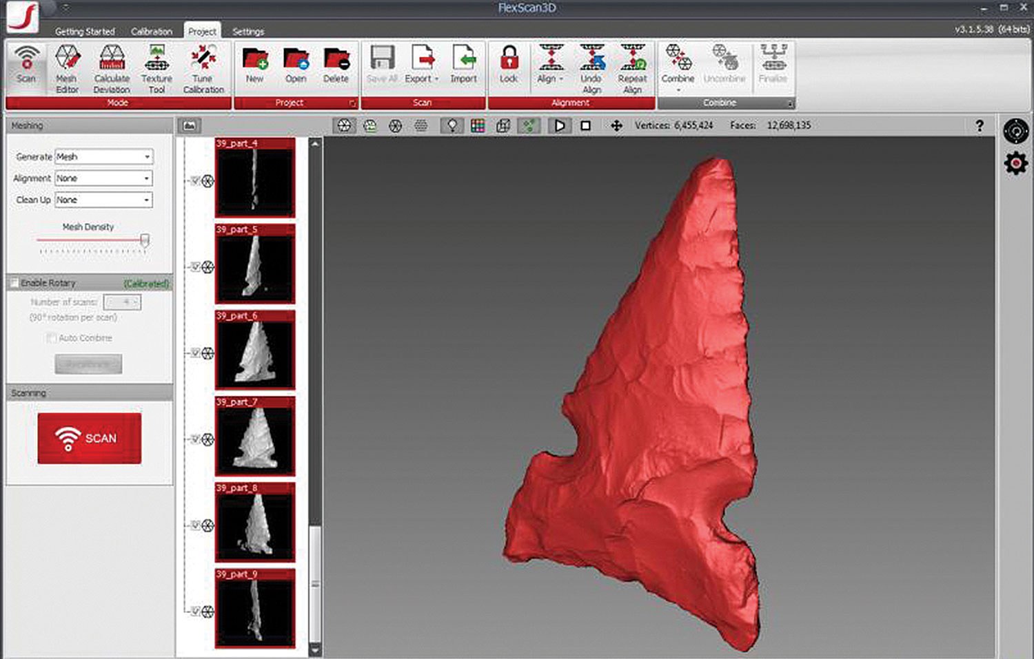 Modelling a series of artifact scans into a 3D model.