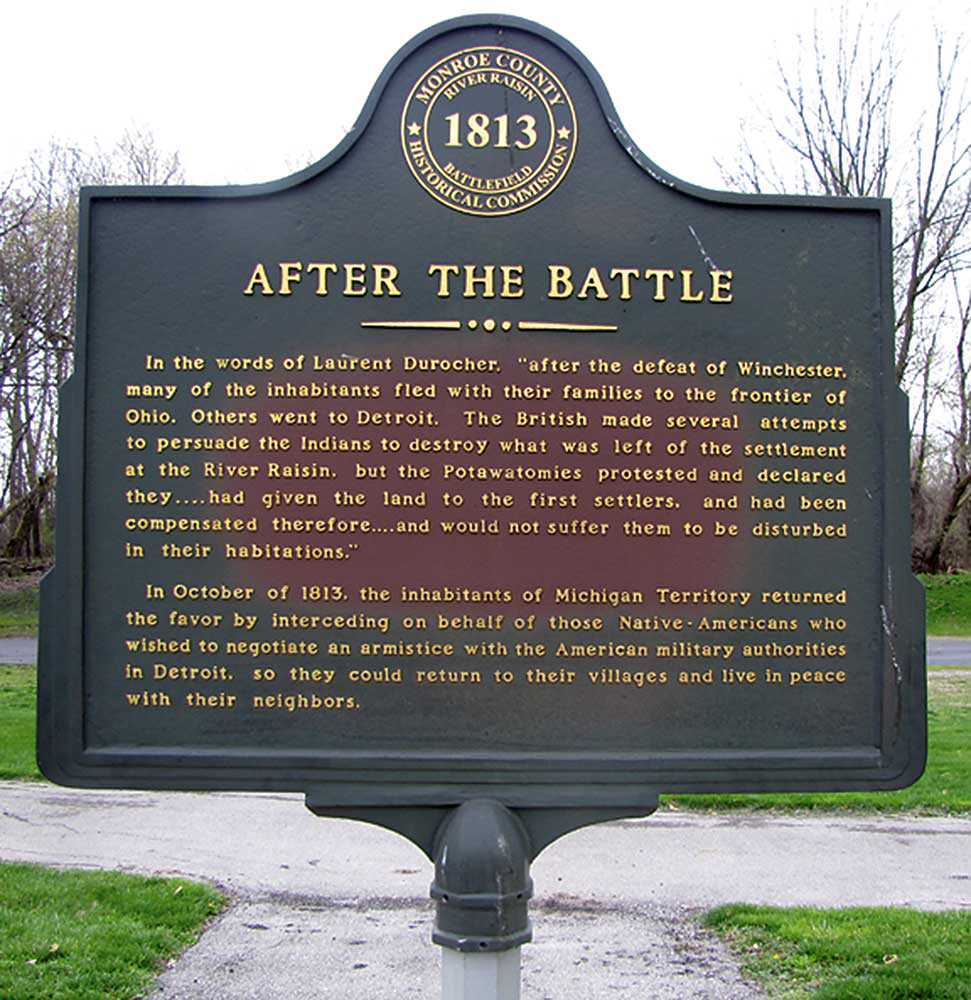 Plaque at the River Raisin National Battlefield Park in Monroe, Michigan. The Battle of Frenchtown, also know as the Battle of the River Raisin, was a series of conflicts that took place during the War of 1812. (Photo: Guillaume Teasdale)