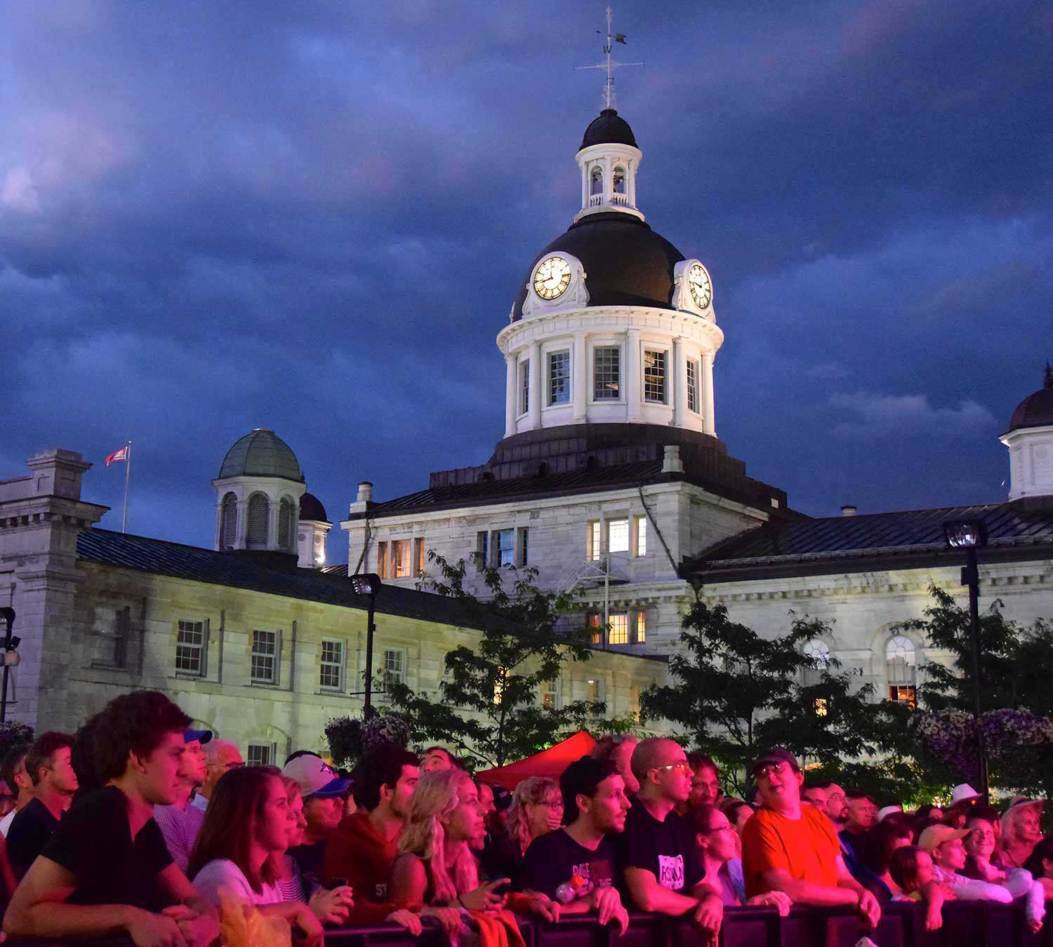 Kingston City Hall National Historic Site during movies in the square