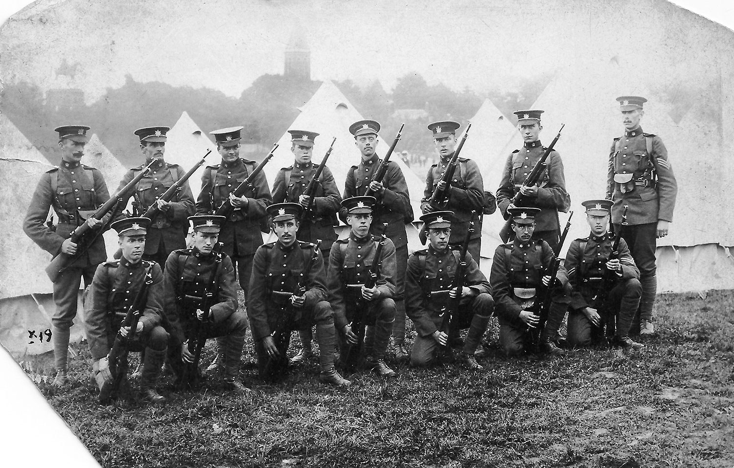 Looking considerably more martial is this group of finely turned-out soldiers from Toronto's Queen's Own Rifles, stationed in England before the start of the First World War.